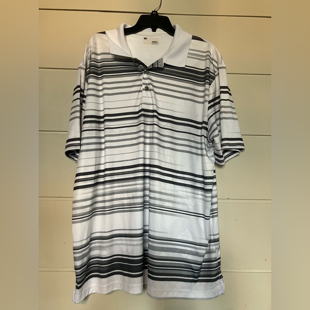 Men's Striped Polo Shirt in White and Gray